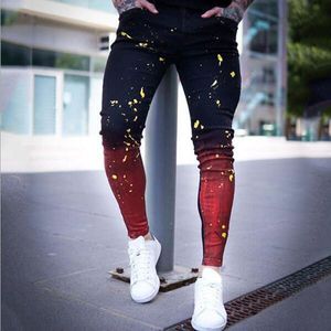 Jeans masculinos gradiente de jeans skinny masculino Slim Fit Troushers Y2K Moda Print