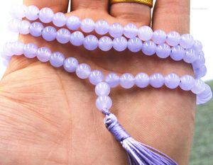 Kedjor 6mm tibetansk buddhism 108 lavendel jade sten bön pärla mala halsband