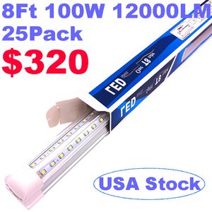 8ft 100W Çift Sıralar LED Tüp Işıkları V şekilli entegre Işık Armatürleri SMD2835 Ultra Parlak Soğuk Beyaz 6500K Net Kapak AC85-265V İş Ampul Lambaları Crestech168