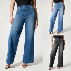 Jeans femininos Mulheres da cintura elástica jeans alta perna larga estirada calça jeans ladrias calças longas casuais