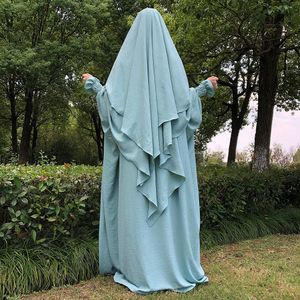 Roupas étnicas borboleta abaya com khimar alta qualidade crepe jazz mulheres muçulmanas roupas islâmicas Jilbab Hijab Dress Dress Match Camadas Khimar 230529