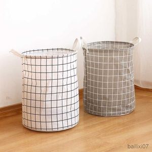 Basket Cotton Linen Dirty Laundry Basket Foldable Round Waterproof Organizer Bucket Clothing Children Toy Large Capacity Storage Home