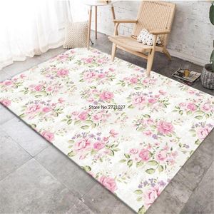 Tappeti Nordic Fresh Pink Rose Pattern White Carpet Girl Room Camera da letto Comodino Tappetino antiscivolo Pavimento della cucina