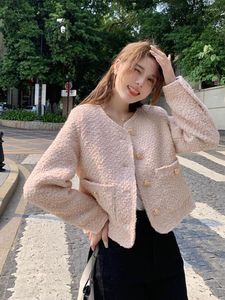 Women's Jackets Fashion Hit Color Stand Neck Tweed Short Coat 2023 Autumn Long Sleeve Korean Outwear Tops Causal Elegant Women Jacket