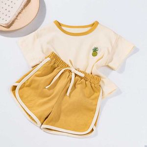 Set di abbigliamento Completi da ricamo per bambini Tuta da coniglietto da ragazzo Ragazze Maniche corte e pantaloncini Vestiti Frutta estiva Tute da neonato