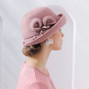 Wide Brim Hats Bucket Hats Vintage Fashion Women's Winter Bucket Hats Bow Knot Caps Wool Flower Hat Headdress Outdoor Calla Lily 230529