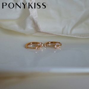 PONYKISS 925 Sterling Silver Knot Nail Zircon Champagne Gold Orecchini a cerchio Donna Party Lovely Elegant Accessory Drop Shipping