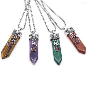 Pendant Necklaces Natural Stone Pendants Necklace Sword Shape Crystal Quartz Agate Charms Stainless Steel Chain For Jewelry Women Gift