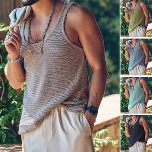 Mens Tank Tops Men Summer Vest Sleeveless Solid Color Simple Style Knitted U Neck Sports Soft Pullover Top Clothes 230529