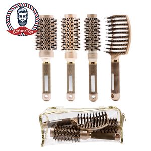 Saç fırçaları 4pcs/set yuvarlak saç tarağı kuaförlük kıvırma saç fırçaları Profesyonel salon stil seramik fıçı tarak berber araçları 230529