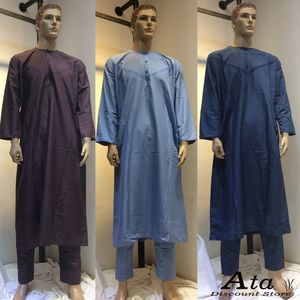 Roupas étnicas aman adulto jubba thobe muçulmano duas peças definidas para homens paquistan dubai saudita abaya oração islã roupas de adoração de alta qualidade 230529