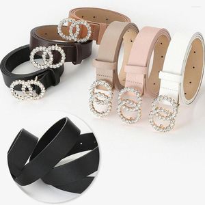 Belts Women Vintage Elegant Casual Ladies Dress Double Ring Buckle Waistband Pants Bands Two Circle DiamondLeather Belt