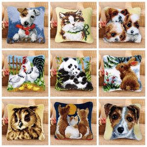 Crafts Animal Series Latch Hook Pillow Smyrna Package Cartoon Hooks Knitted Embroidered Carpet Pillow Embroidery Latch Hook Kits Carpet