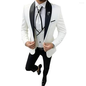 Мужской костюм Свадебный костюм для мужчин Классический белый пиджак с черным атласным лаком