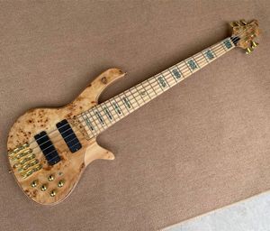 Factory 5 Strings Original Bass Guitar com incrustações coloridas de pérolas, hardware de ouro, pode ser personalizado
