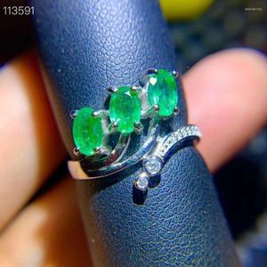 Cluster Rings Natural Emerald Ring Fashionabla Gemstone Quality 925 Silver 4x6mm