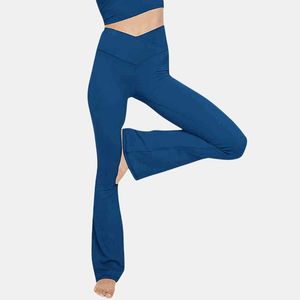 Kvinnors byxor capris hög midja v-cross flare benging för kvinnor casual fitness byxor höft höjer rumpa lift smala andningsbara damer leggings j230529