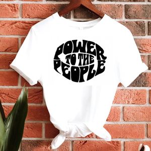 T-Shirt Vintage Style Power To The People Slogan Fashion TShirt Women Summer Casual Ringer Tee Equality Shirt Justice Graphic Tops