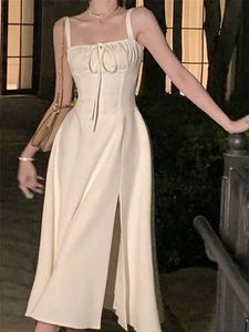 Midi Bandge Elbise Kadınlar İçin 2023 Yaz Yeni Zarif Vestidos Vintage Moda Lady Akşam Sundress Kadın Kore İnce Giyim