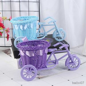 Cesto de cesta de roda grande cesta redonda rattan flutua Flower Pootspots de flores pequenos estilos de bicicleta de flores/vaso de flores