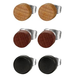 WKOUD 2pcs moda orecchini a bottone in legno marrone naturale nero 6 8 10 mm punk bilanciere tappi per le orecchie finti Brincos per uomo donna