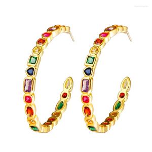 Brincos de argola cwwzircons coloridos cúbicos zirconia pavimentou Big Gold Bated Mei -redond círculo para mulheres Trendy boho jóias e0883