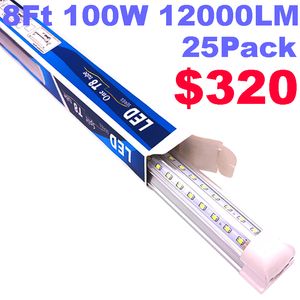 100W 12000LM T8 LED Tube Integrated Tubes Lights V Shaped Replace Fluorescent Cooler Door Garage Shop Lightsing Clear Cover Work Bulb Lamps crestech