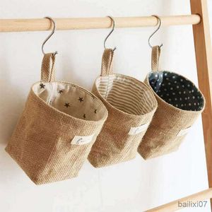 Basket Jute Cotton Linen Storage Bag Desktop Storage Basket Hanging Pocket Organizer Toy Basket For Cosmetic Sundries Storage Box Decor