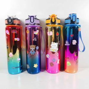 water bottle Portable Electroplated Plastic Cup Feeling Technology Sports Drink Outdoor Fitness Travel Summer Cold Water Bottles P230530