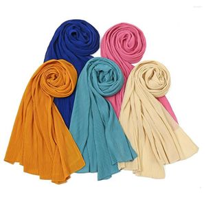 Halsdukar Plain Wrinkle Bubble Chiffon Pleated Hijab Shawl Scarf Lady High Quality Wrap Beach Cover-up Stole Bufanda Muslim Sjaal 170 50cm