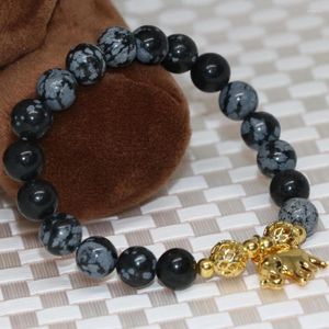 Strand Natural 8mm Snowflake Obsidian Round Beads Armband Semi-Erecious Stone Elegant Women Fine Jewelry Making 7.5-tums B2073