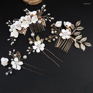 Headpieces 3D Flowers Wedding Hair Pins Pearl Crystal Bridal Hairpins Bridesmaid Clips Accessories Hairwear Smyckesuppsättningar