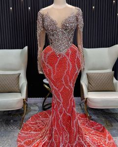 2023 May Aso Ebi Ebi Red Mermaid Prom Dress Vestido de renda lanterna Evening formal Festa formal