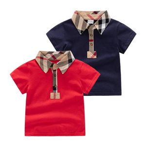 Härliga Baby Boys Girls T-shirts Summer Kids Kort ärm T-shirt Turn-Down Collar Barn Plaid Skjorta Child Tops Tees 1-6 år