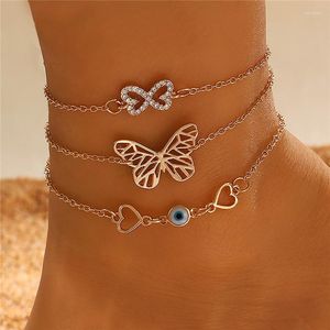 Fußkettchen Goldfarbe Schmetterling Böhmen Fußkettchen Bacelet für Frauen Mode glänzend Zirkon Schleife Herz Armband am Bein Fuß Charme Schmuck Geschenk