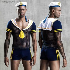 Сексуальный набор JSY Sexy Cosplay Lingerie Men Sailor Uniform Underbear Set Blue Erotic Lingerie Porno Come Sexy Play Clubwear наряды T230530