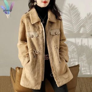 Päls kvinnor 2022 Våren och hösten New Coat Fashion Design Temperament Highend Faux Fur Jacka Ladies Zipper Blend Wool Jackets Camel