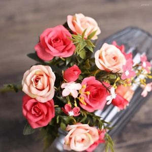 Decorative Flowers Vintage Silk Artificial Small Rose Wedding Fake Festival Supplies Home Decor Bouquet DIY Party Gift Idea