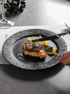 Plates Ceramic 8.5 Inch 10.5inch Steak Round Black White Stone Emboss Luxury Restaurant Dinnerware Home Party Container