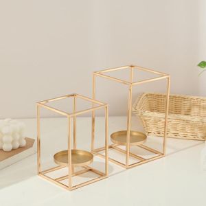 Candle Holders European Iron Wire Square Holder Candlestick Ornaments Hollow Stand Incense Table Decoration