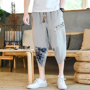 Männer Hosen Sommer Baumwolle Leinen Capris Gespleißt Harem Männer Chinesischen Stil Lose Fit Trend Casual Hosen Männliche Kordelzug Sweatpant