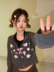 Kvinnors hoodies qweek y2k grunge skörd kvinnor koreanska mode kpop geometriska tryck huvtröja tunna 2023 höst streetwear