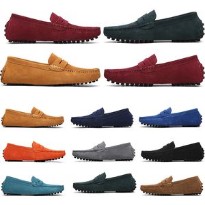 mens women outdoor Shoes Leather soft sole black red orange blue brown orange comfortable Casual Shoes 021