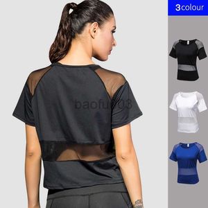 Damen-T-Shirt 2023, Laufshirt, Damen-Fitness-Top, Sportbekleidung, sexy, aushöhlen, atmungsaktiv, schnell trocknend, Crop-Top für Damen, Fitnessstudio, T-Shirt J2305