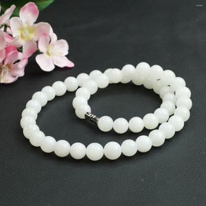 Chains 8 10mm Round Milk White Chalcedony Necklace Chain Natural Stone Gem Fashion Jewelry Making Design Gifts For Women DIY Neck Wear