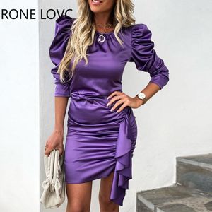 Drent Donne Solid Tre Quarter Sfuggine Maniche a bordo fluttuante Mini abiti viola da festa sexy