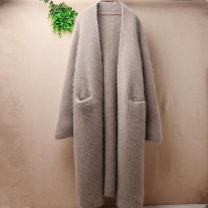 Sweaters ladies women fashion hairy long mink cashmere knitted loose cardigans mantle angora rabbit hair winter jacket coat sweater pull