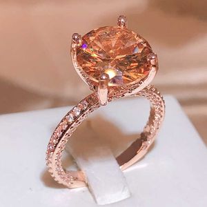 Band ringer ny runda orange zirkon rosguld ring kvinnlig 925 stämpel mode romantiska förslag party smycken gåva par aa230530