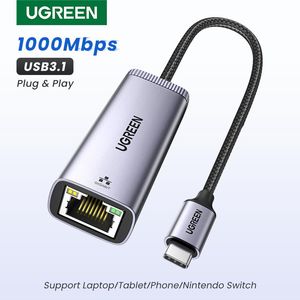 Kartlar Ugreen USB C Ethernet Adaptörü 1000/100Mbps USB LAN RJ45 Dizüstü Bilgisayar MacBook için Thunderbolt 3 Samsung iPad USB Ethernet Ağ Kartı