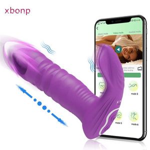 Sex Toy Massager Bluetooth App Vibrator Kvinnlig trådlös fjärrkontrollerad tryckande dildo g Spot Clitoris Stimulator Wear Toys For Women